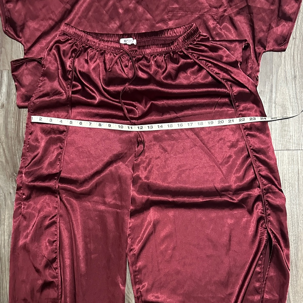 BB Dakota ,wine Red Satin Pajama Set – Silky 2-Piece Sleepwear. - Picture 6 of 8